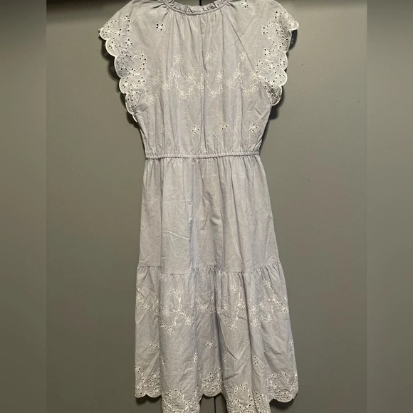 ❤️Liz Claiborne - Light Blue Striped Floral Embroidered Skirt (Size Medium) - Picture 8 of 11